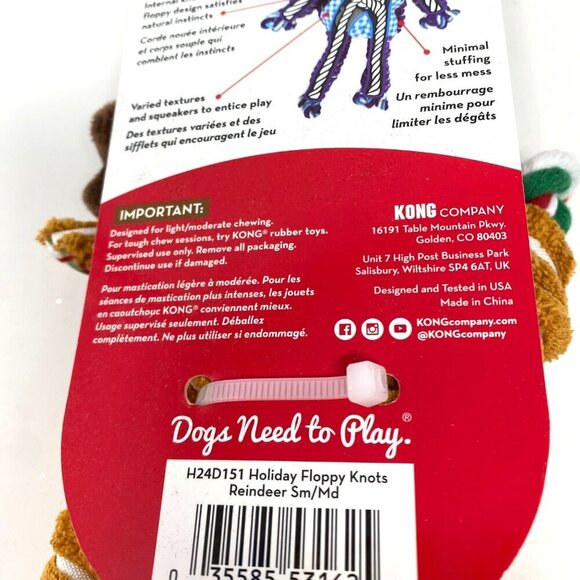 Kong Floppy Knots Holiday Reindeer Dog Toy Size Sm/Md Squeaker - Picture 6 of 6